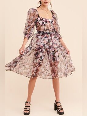 For Love & Lemons Faye Floral Sheer Dress with Bike Shorts